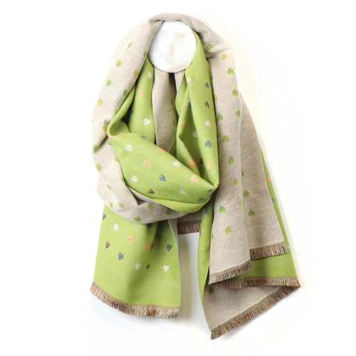 Lime Mix Mini Heart Reversible Jacquard Scarf by Peace of Mind